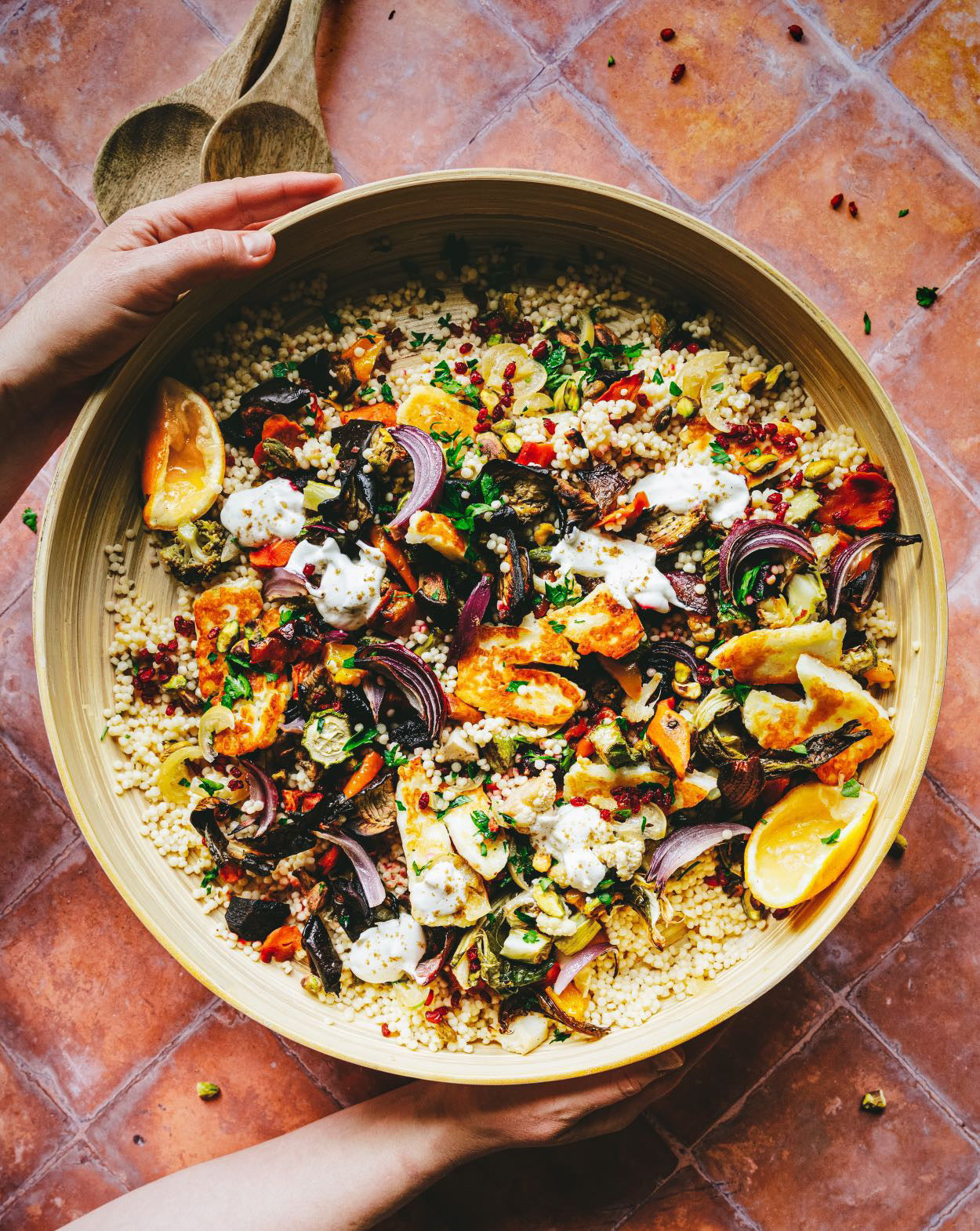 Warm Veggie Pearl Couscous Salad