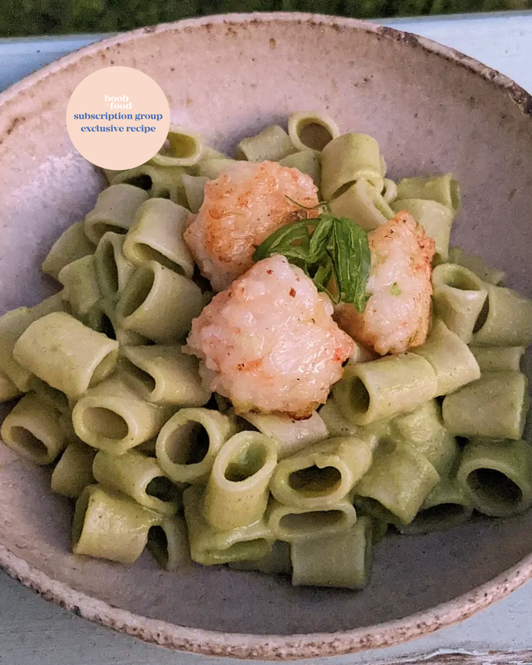 Broccoli 'Cream' Pasta with Prawn Balls