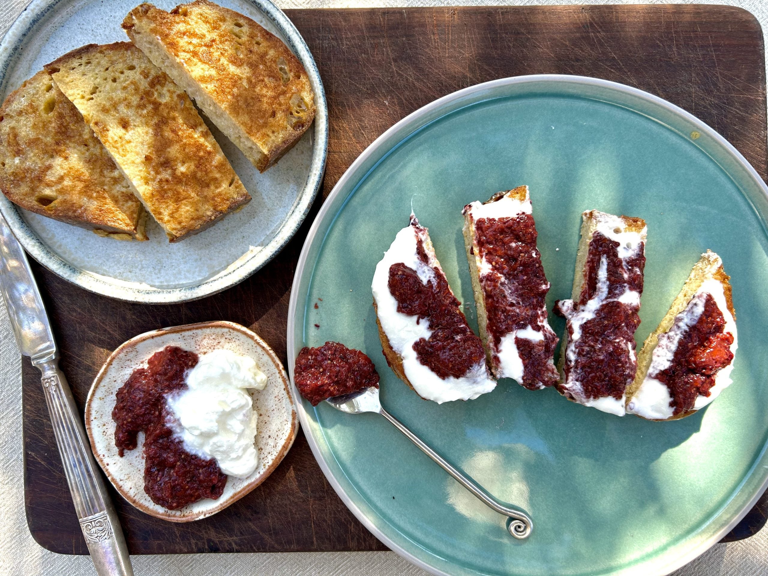 French toast with 3 seed berry jam &amp; yoghurt