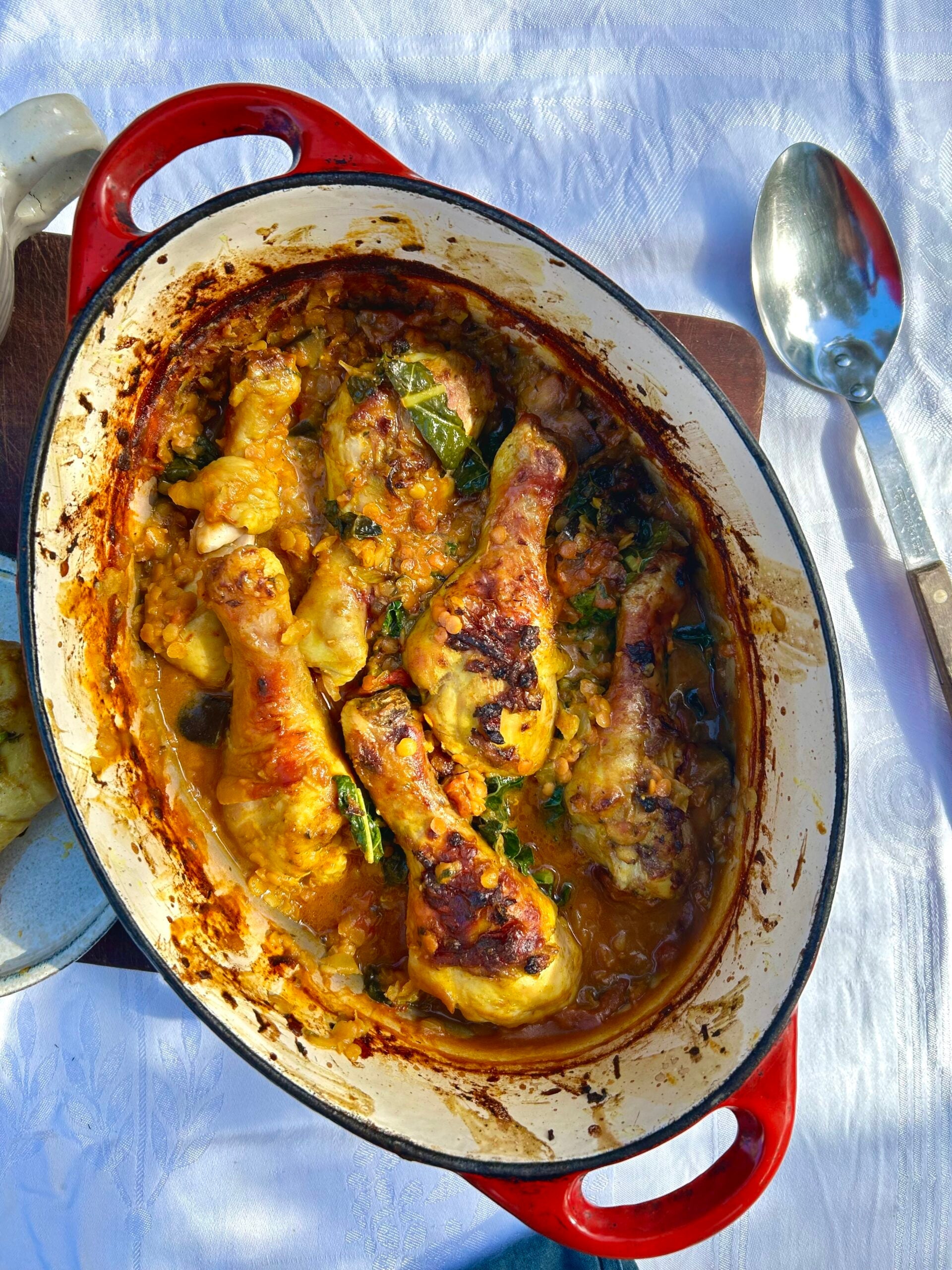 Lentil, chicken and eggplant bake