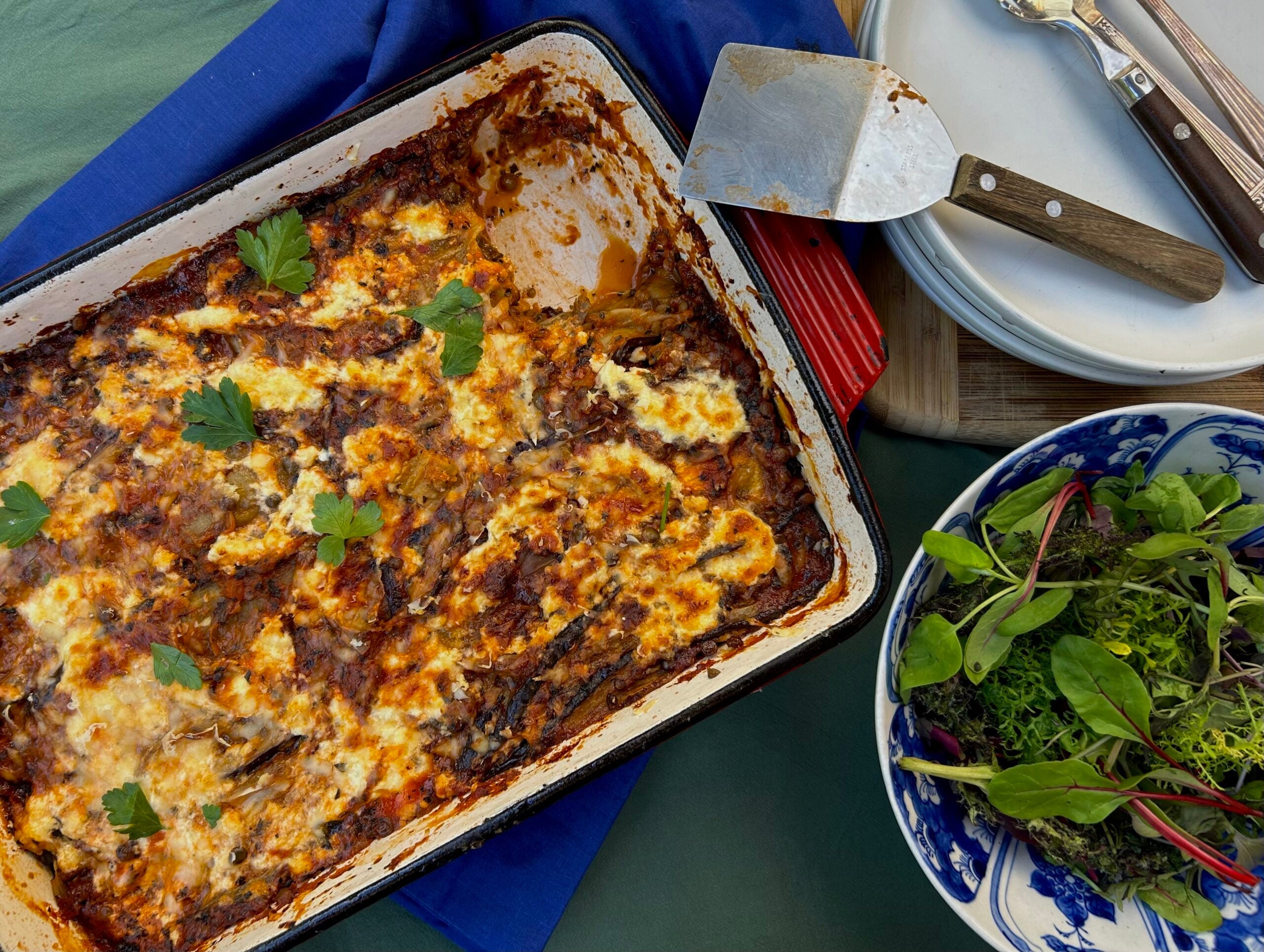 Eggplant and lentil lasagne