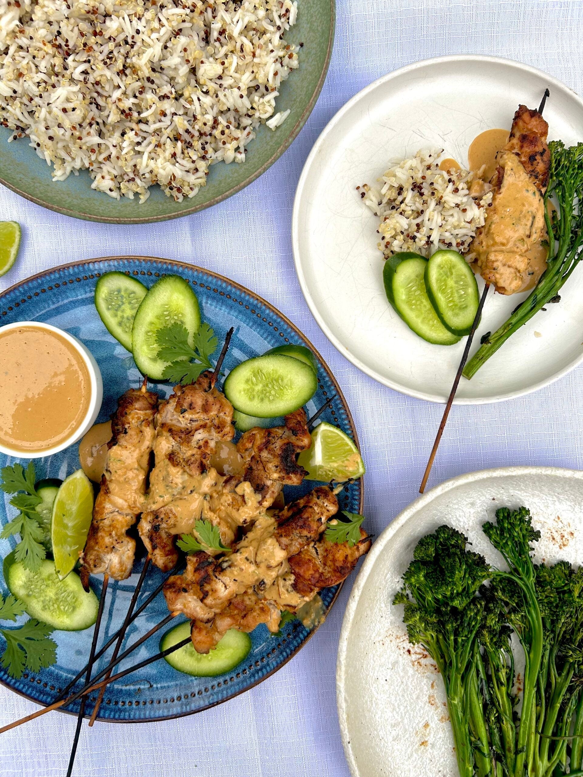 Chicken satay with rice and quinoa