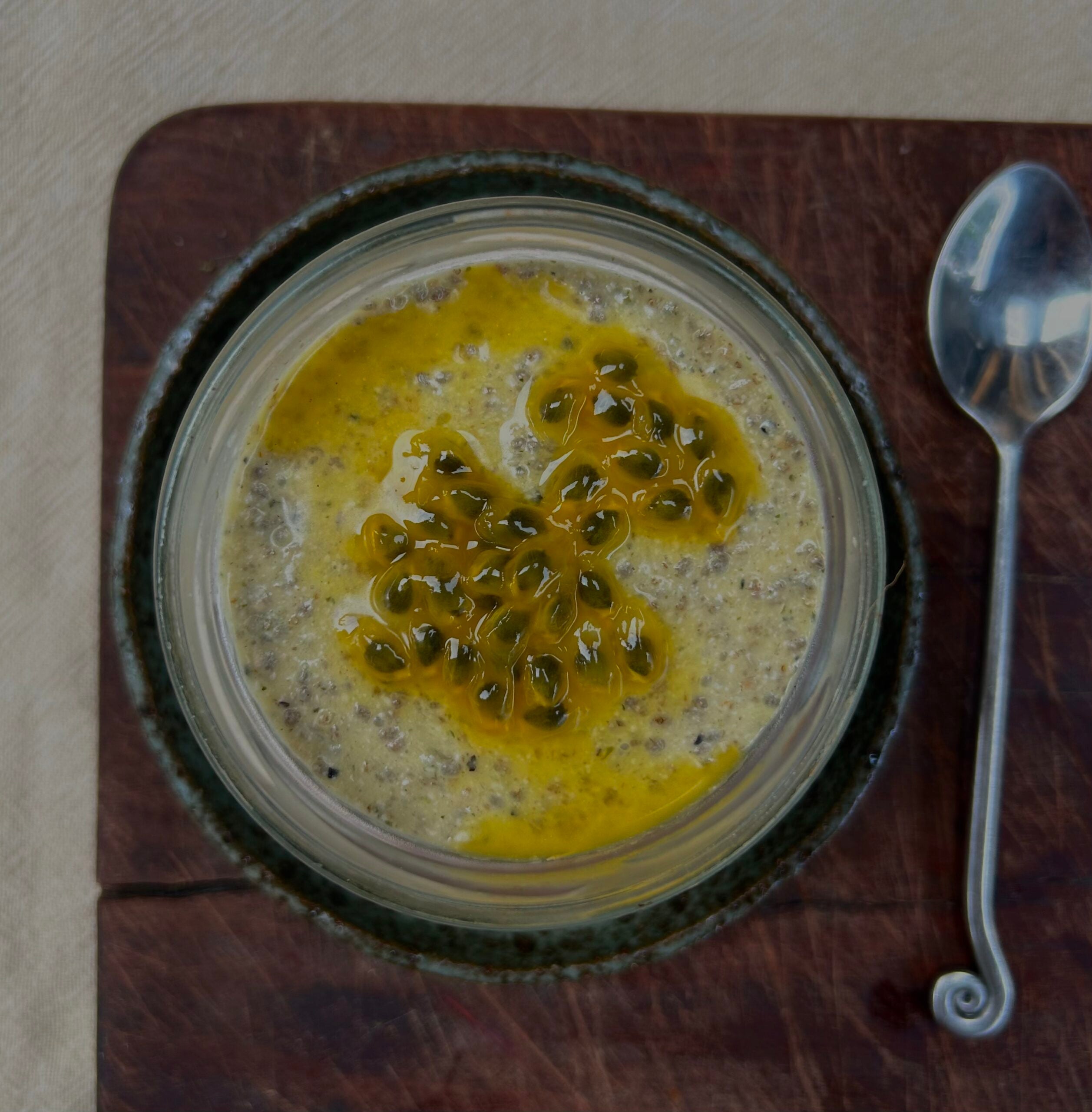 Mango, coconut and passion fruit chia pudding