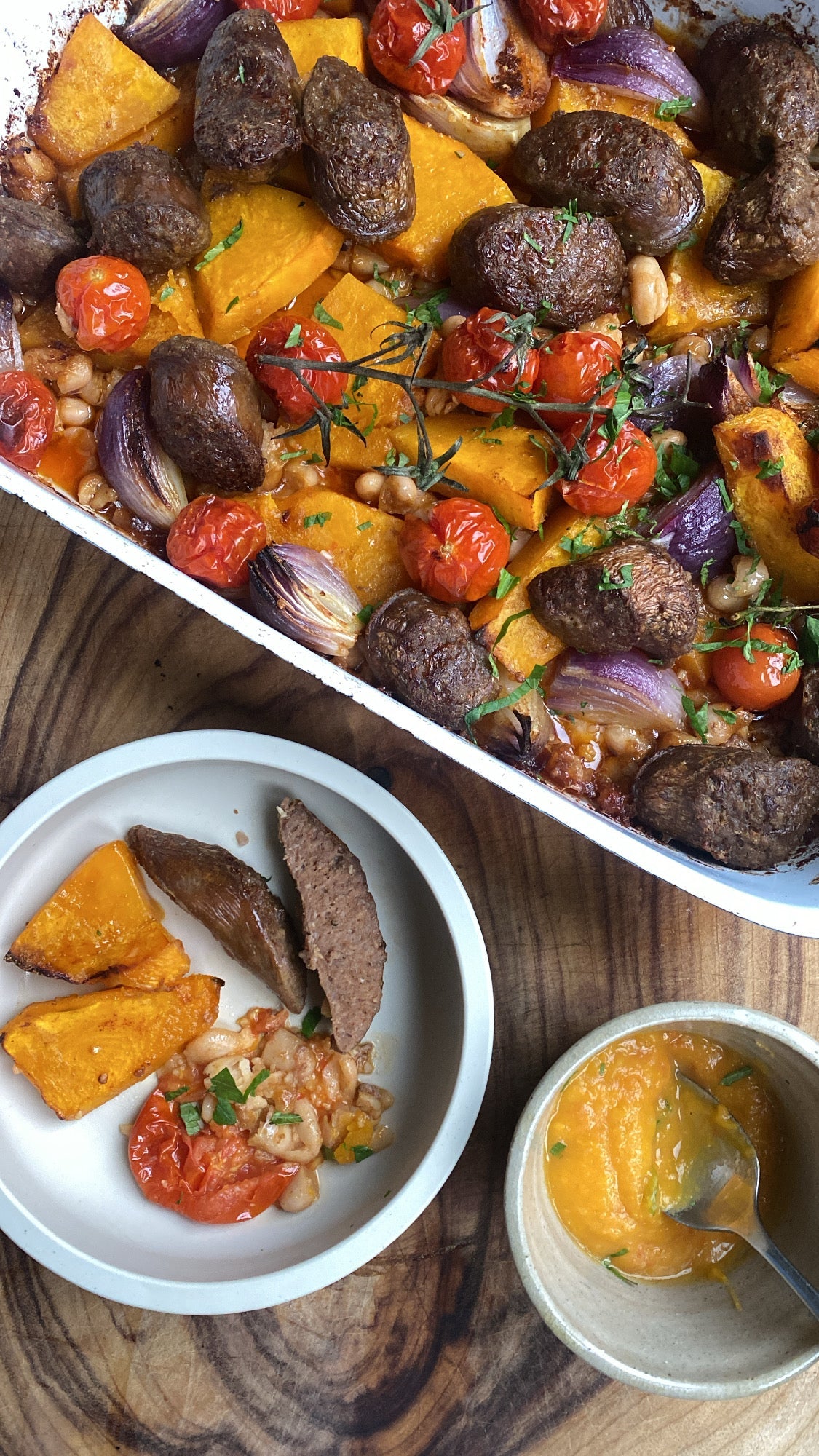 Chorizo, Bean and Pumpkin Tray Bake