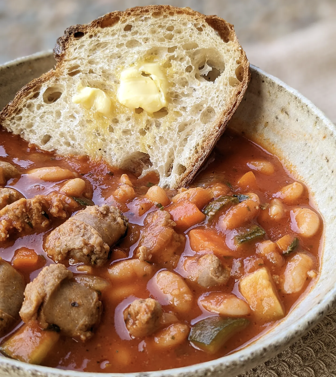 Tomato, Sausage + Bean Soup